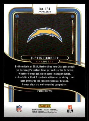 2024 Panini Select #131 Justin Herbert Silver Prizm - Football Card Single