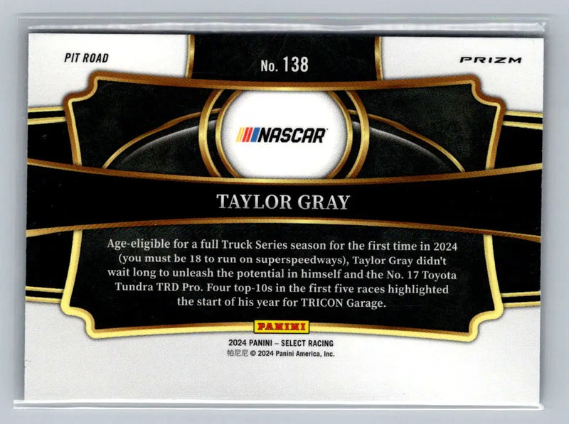 2024 Panini Select #138 Taylor Gray Tri-Color Prizms Tricon Garage - Racing Card Single