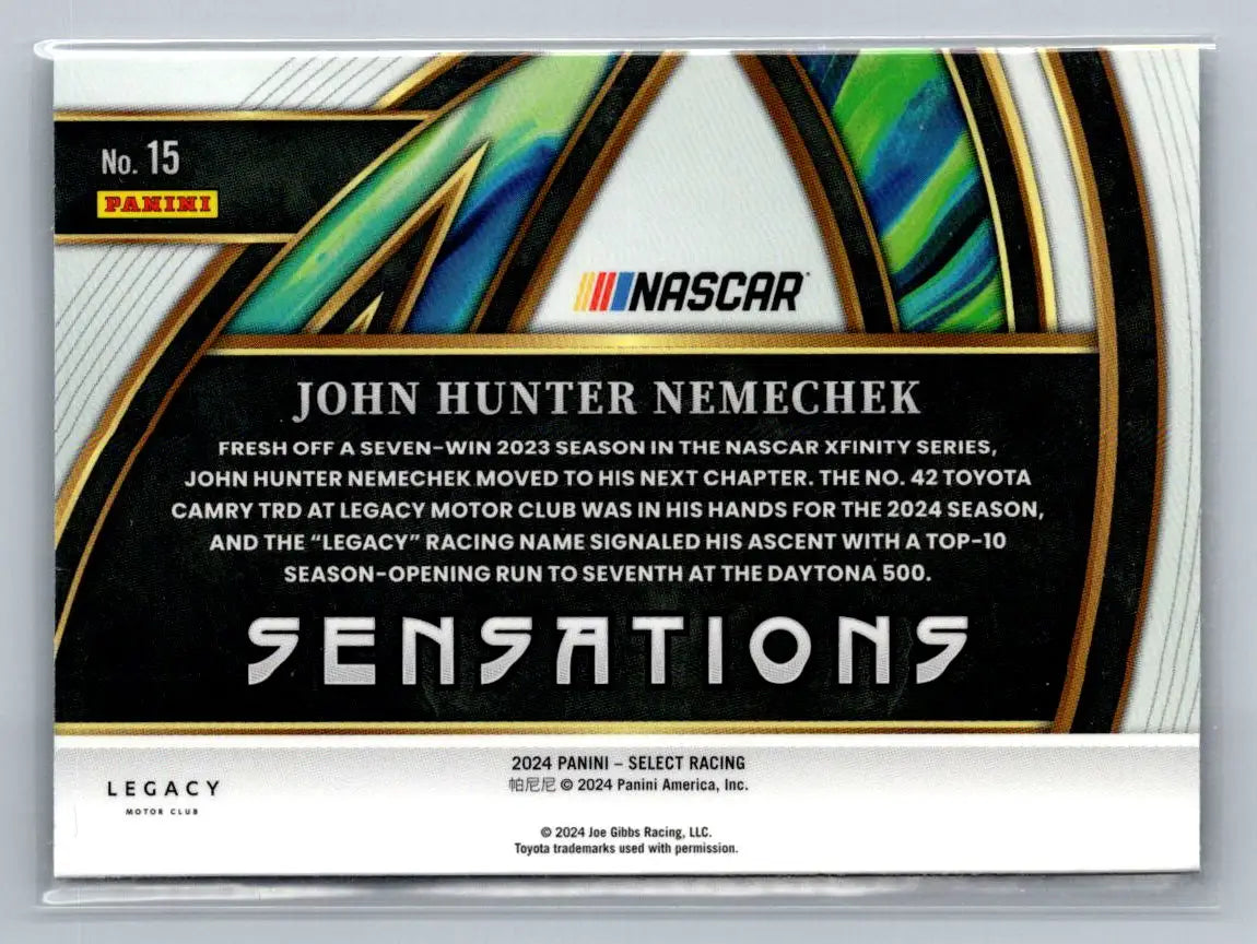 2024 Panini Select #15 John Hunter Nemechek Sensations Legacy Motor Club - Racing Card Single