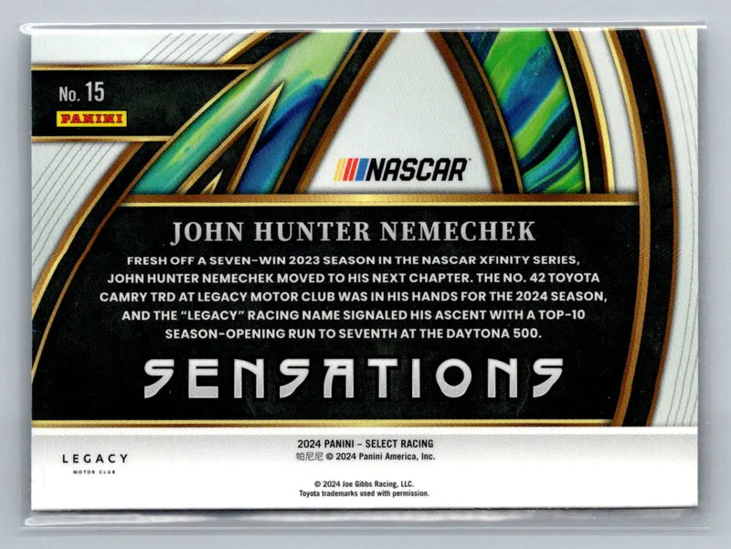 2024 Panini Select #15 John Hunter Nemechek Sensations Legacy Motor Club - Racing Card Single