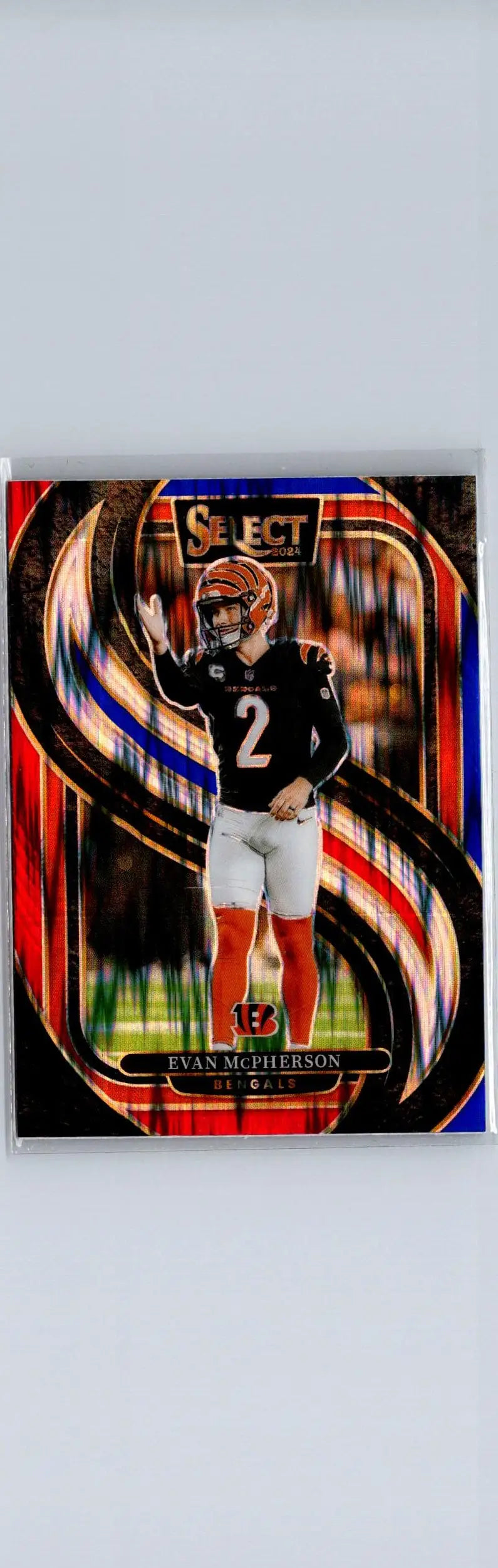 Evan McPherson football card 2024 Panini Select Red & Blue Prizm Shock