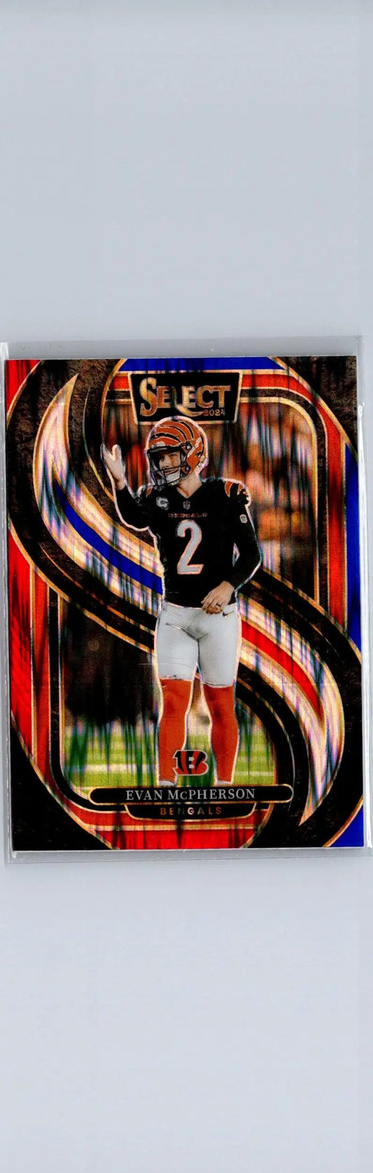Evan McPherson football card 2024 Panini Select Red & Blue Prizm Shock