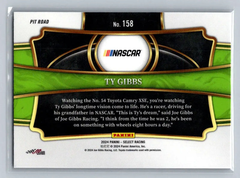 2024 Panini Select #158 Ty Gibbs Joe Gibbs Racing - Racing Card Single