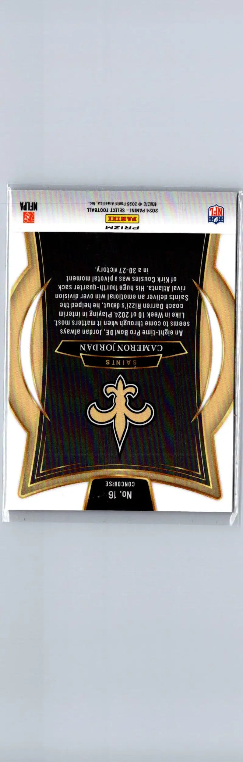 Football trading card of Cameron Jordan Red & Blue Prizm Shock from 2024 Panini Select