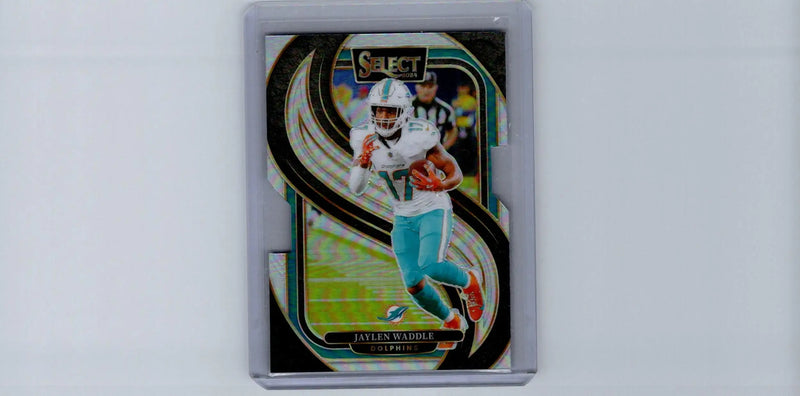 Jaylen Waddle football card featuring 2024 Panini Select Silver Prizm Die Cut