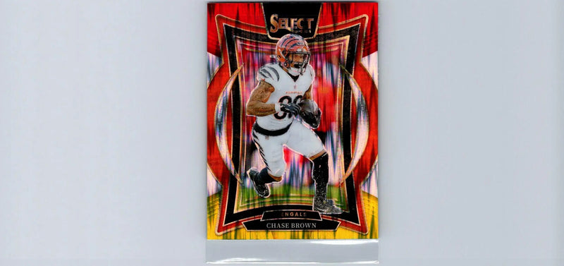 2024 Panini Select #18 Chase Brown Red & Yellow Prizm Shock - Football Card Single
