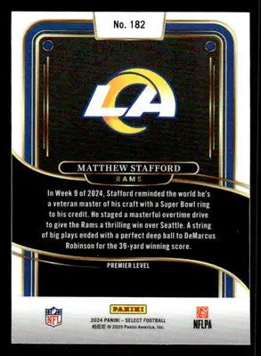 2024 Panini Select #182 Matthew Stafford Los Angeles Rams - Football Card Single
