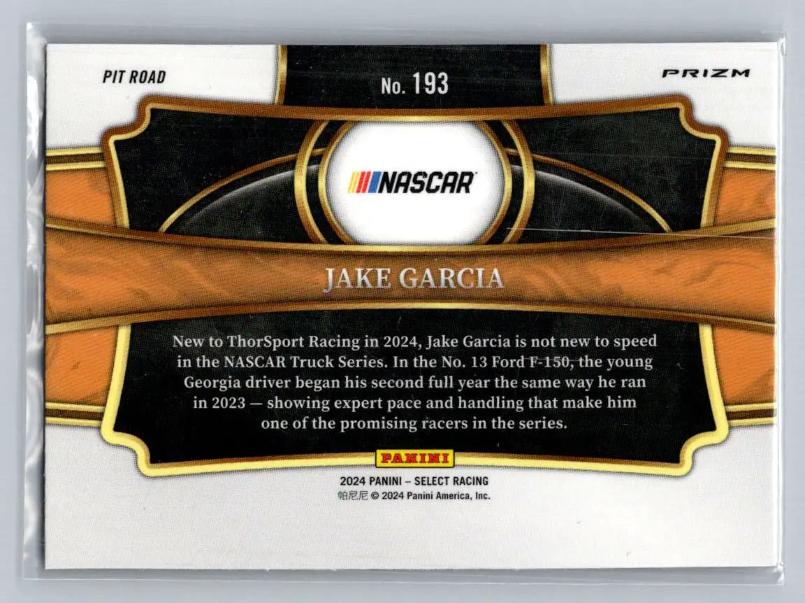 2024 Panini Select #193 Jake Garcia Silver Prizms McAnally-Hilgemann Racing - Racing Card Single