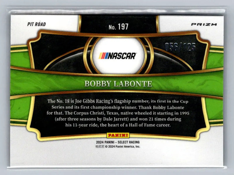 2024 Panini Select #197 Bobby Labonte Maroon Prizms #/125 Joe Gibbs Racing - Racing Card Single