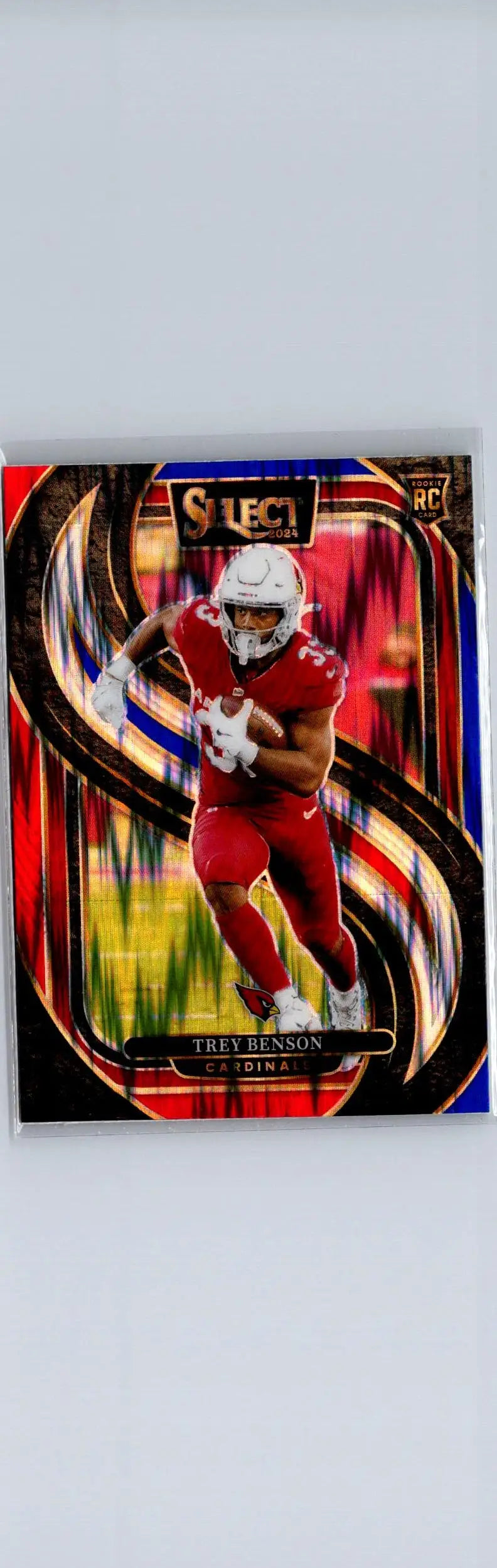 Football trading card featuring Trey Benson Black and Red Prizm Shock from 2024 Panini Select
