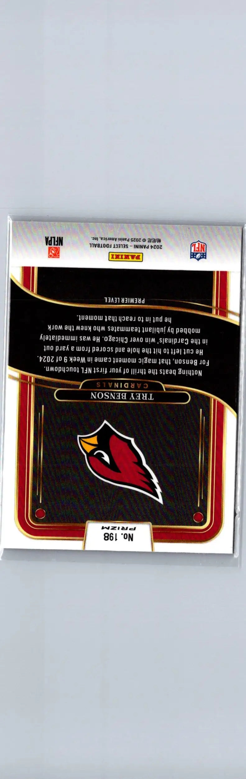 Football trading card featuring Trey Benson Black and Red Prizm Shock from 2024 Panini Select