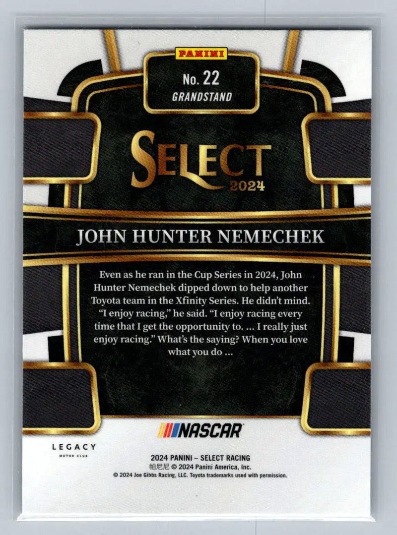 2024 Panini Select #22 John Hunter Nemechek Legacy Motor Club - Racing Card Single