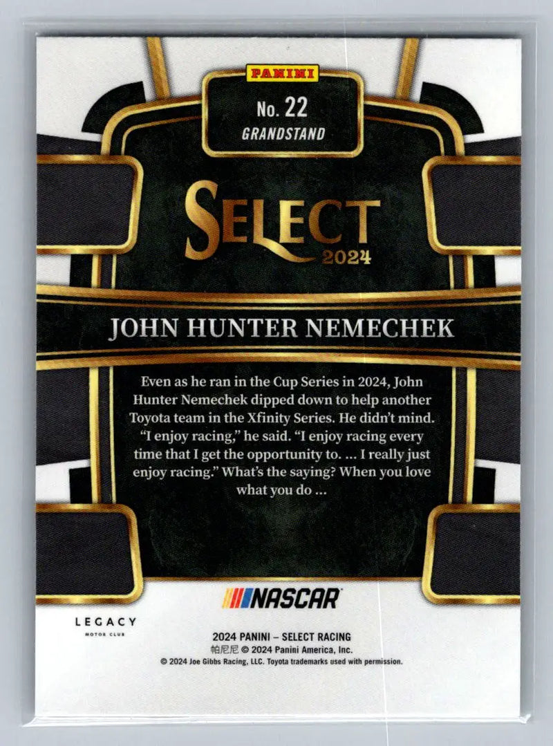 2024 Panini Select #22 John Hunter Nemechek Legacy Motor Club - Racing Card Single