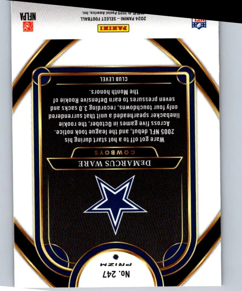 Football trading card featuring DeMarcus Ware 2024 Panini Select Red & Yellow Prizm Shock