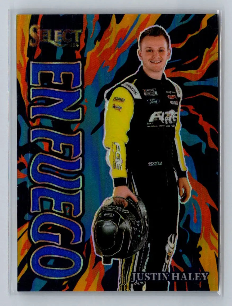 2024 Panini Select #27 Justin Haley En Fuego Blue Prizms #/49 Rick Ware Racing - Racing Card Single