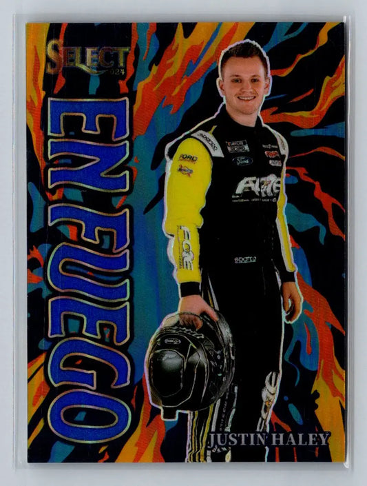 2024 Panini Select #27 Justin Haley En Fuego Blue Prizms #/49 Rick Ware Racing - Racing Card Single