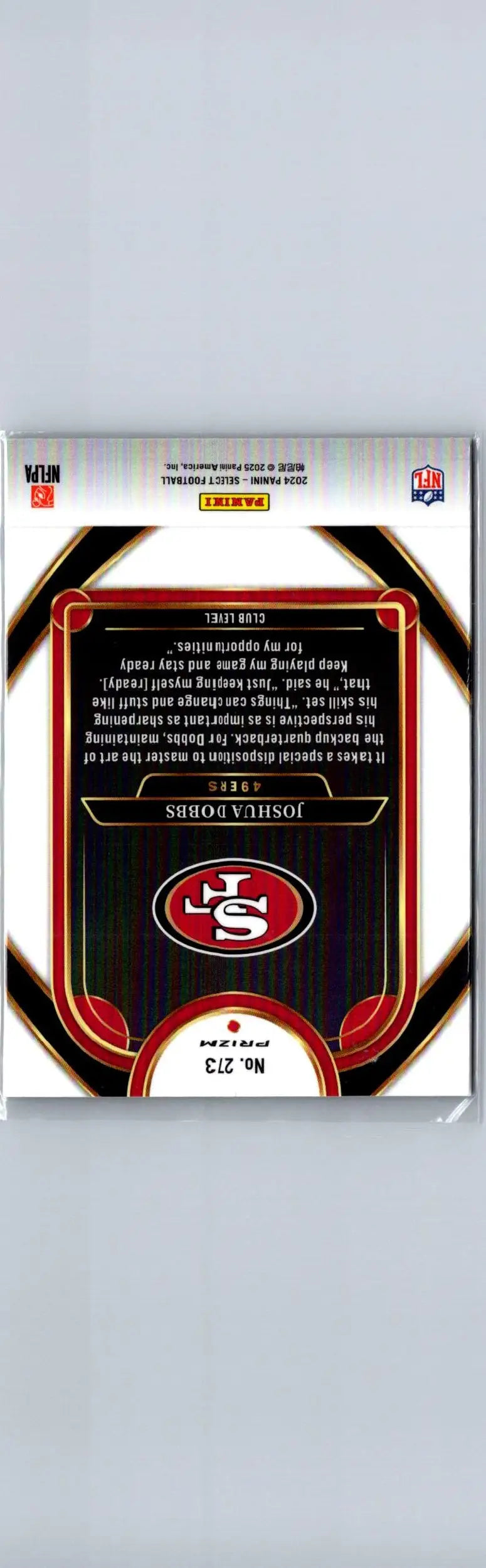 Back of Joshua Dobbs collectible football card featuring Red & Yellow Prizm Shock design