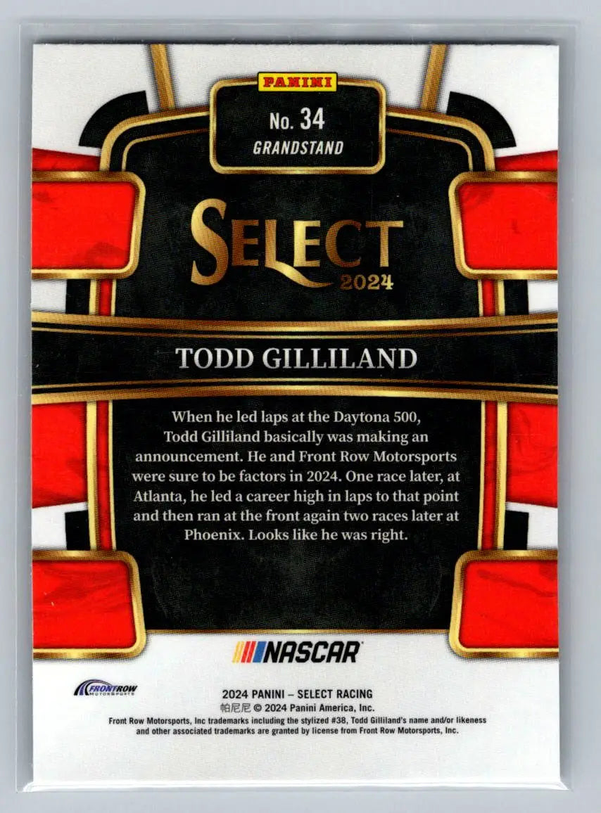 2024 Panini Select #34 Todd Gilliland Front Row Motorsports - Racing Card Single