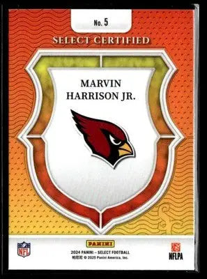 2024 Panini Select #5 Marvin Harrison Jr. Select Certified Rookies - Football Card Single