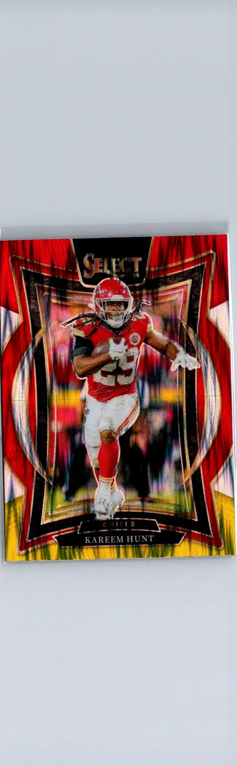 Kareem Hunt Panini Select trading card featuring Kareem Hunt Red and Yellow Prizm Shock