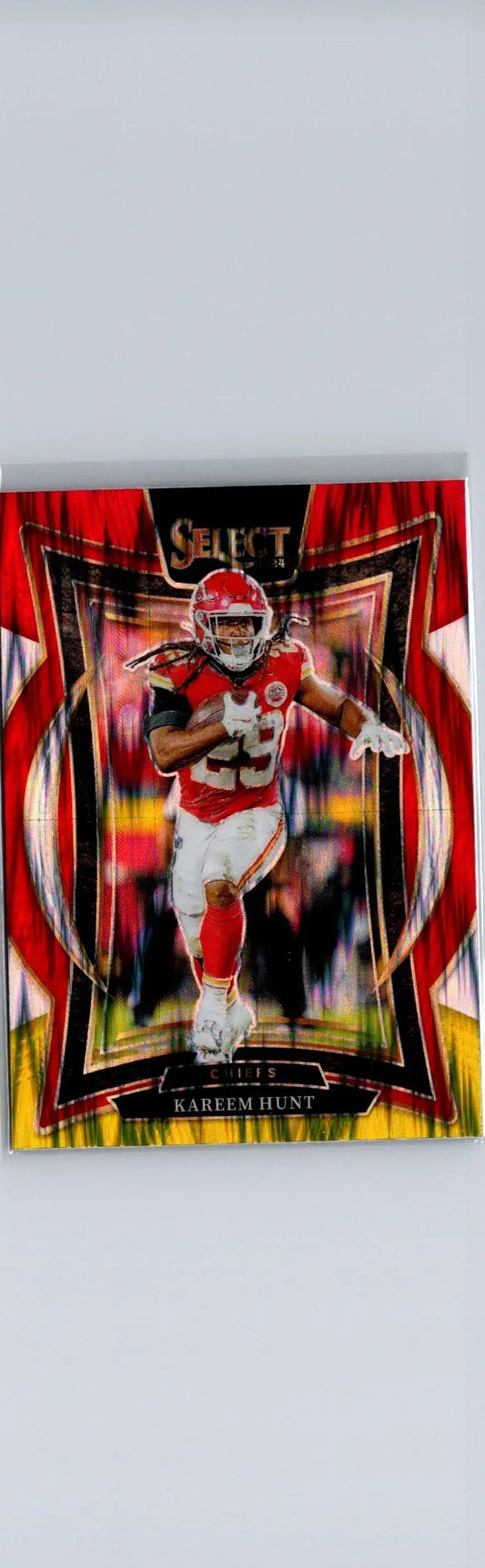 Kareem Hunt Panini Select trading card featuring Kareem Hunt Red and Yellow Prizm Shock