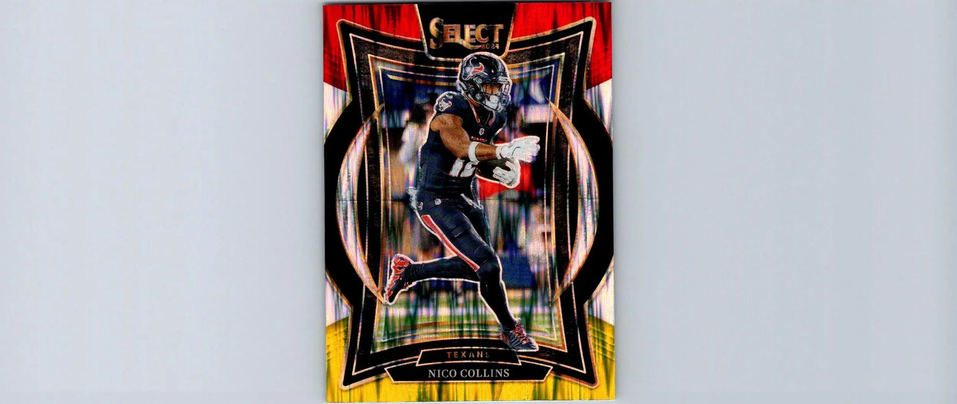 Red and yellow sports trading card of Nico Collins in dark uniform, 2024 Panini Select