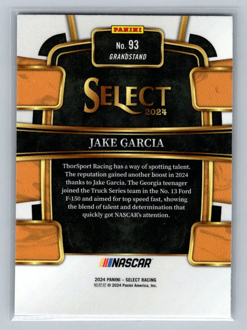 2024 Panini Select #93 Jake Garcia McAnally-Hilgemann Racing - Racing Card Single