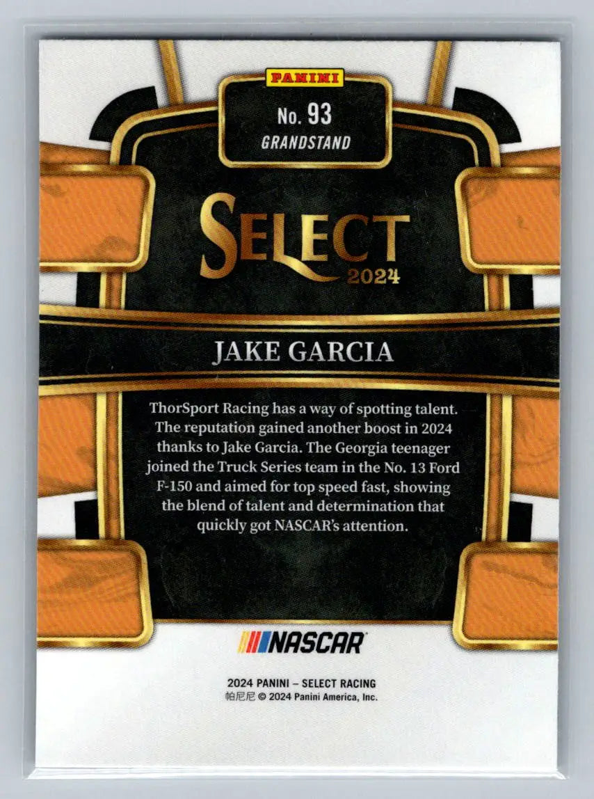 2024 Panini Select #93 Jake Garcia McAnally-Hilgemann Racing - Racing Card Single