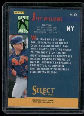 2024 Panini Select Can’t Miss Jett Williams #25 Baseball - Baseball Card Single
