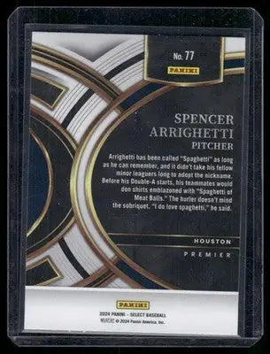 2024 Panini Select Premier Spencer Arrighetti #77 RC Baseball - Baseball Card Single