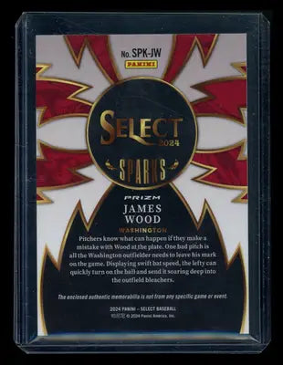 2024 Panini Select Prizm James Wood #SPK-JW Sparks RC Patch Baseball - Baseball Card Single