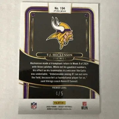 2024 Panini Select T.J. Hockenson #194 Premier Level Green Shock Prizm /5 (NM) - Football Card Single