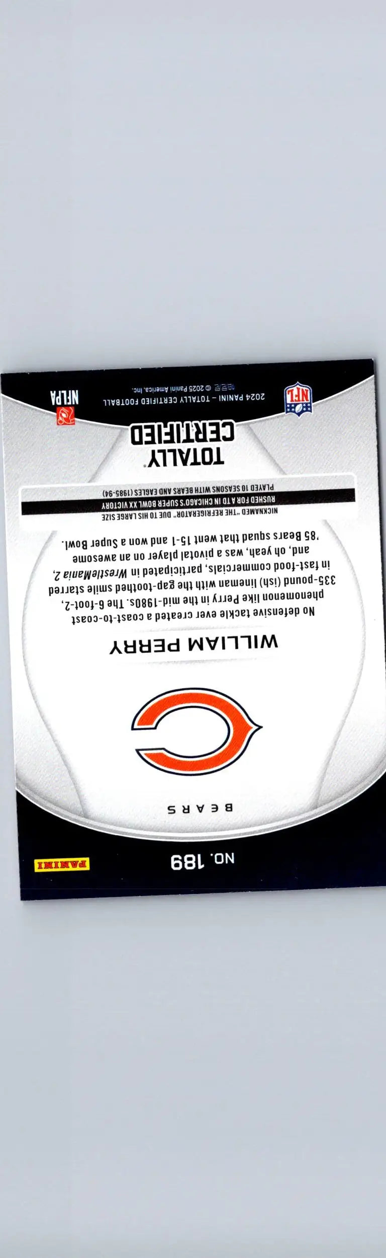 William Perry football card from Panini Totally Certified 2024, William Perry Mirror Purple