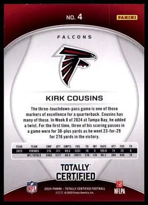 2024 Panini Totally Certified Kirk Cousins 4 Atlanta Falcons