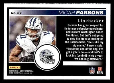 2024 Panini Zenith #27 Micah Parsons Retail - Football Card Single