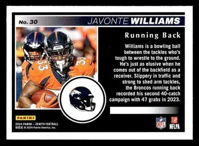 2024 Panini Zenith #30 Javonte Williams Retail - Football Card Single
