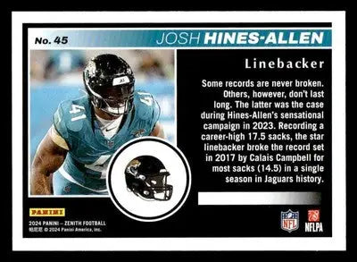 2024 Panini Zenith #45 Josh Hines-Allen Retail - Football Card Single