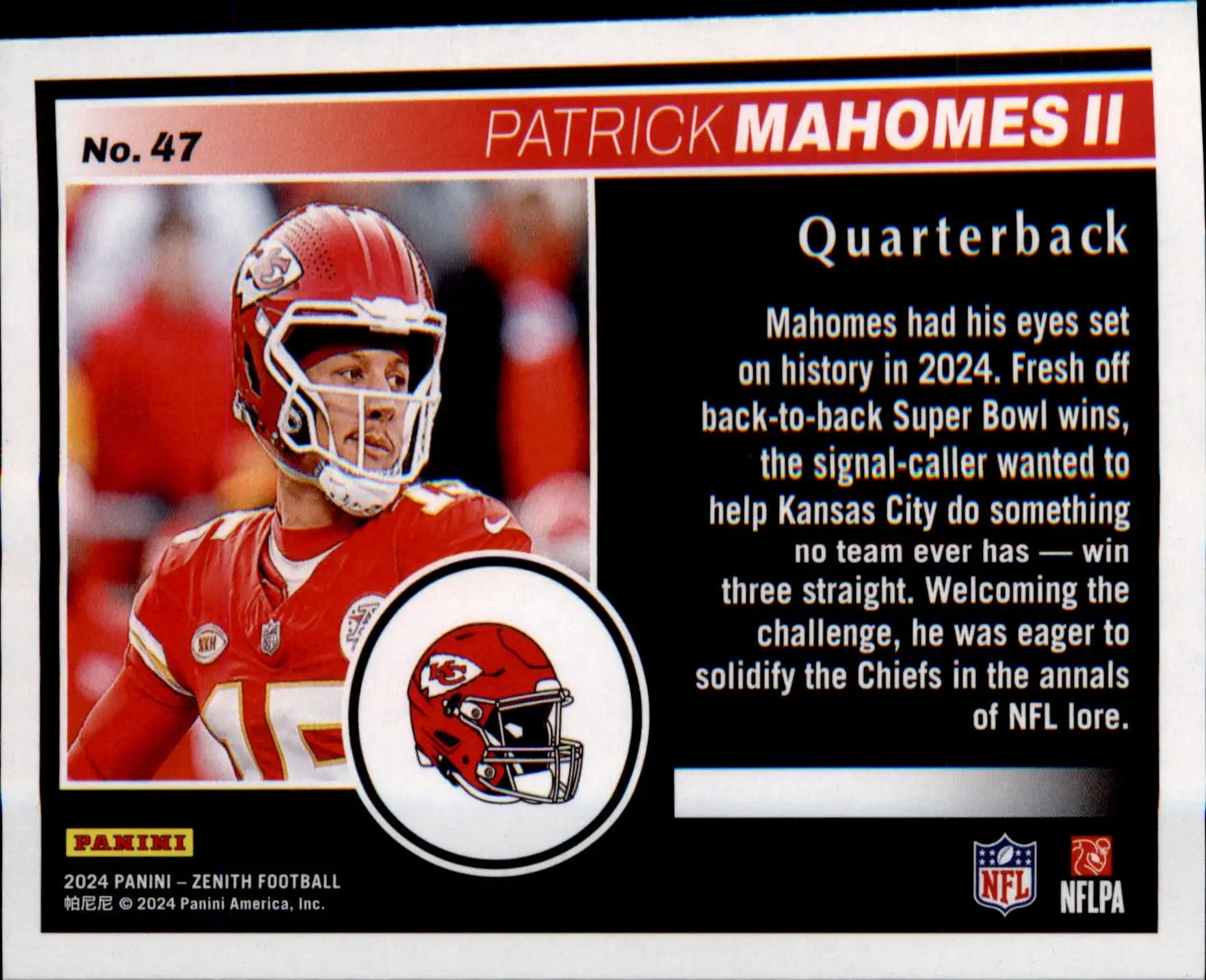 2024 Panini Zenith #47 Patrick Mahomes II - Football Card Single