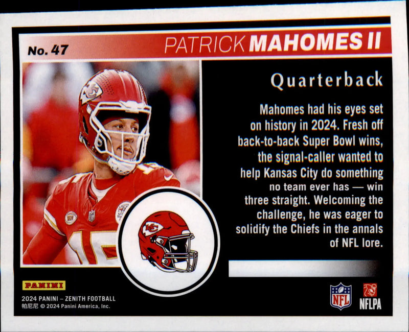 2024 Panini Zenith #47 Patrick Mahomes II - Football Card Single