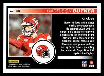 2024 Panini Zenith #49 Harrison Butker Two Minute Drill - Football Card Single