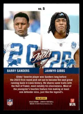 2024 Panini Zenith #5 Barry Sanders / Jahmyr Gibbs Idols - Football Card Single