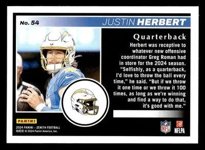 2024 Panini Zenith #54 Justin Herbert Retail - Football Card Single