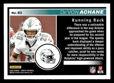 2024 Panini Zenith #61 De’Von Achane Retail - Football Card Single
