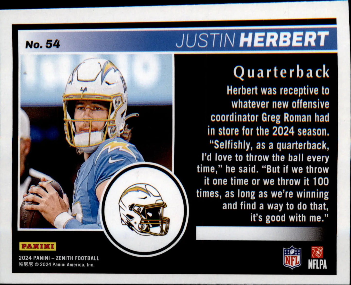 2024 Panini Zenith Retail #54 Justin Herbert - Football Card Single