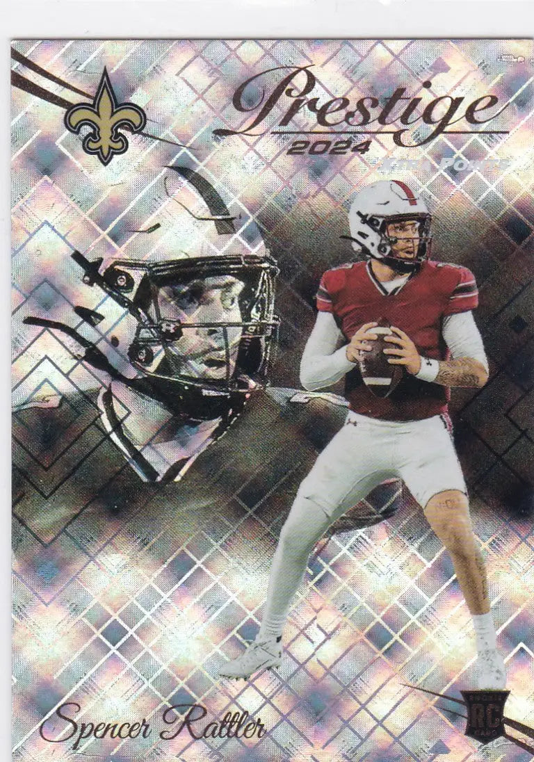 Spencer Rattler football card from 2024 Prestige featuring Orleans Saints rookie autograph