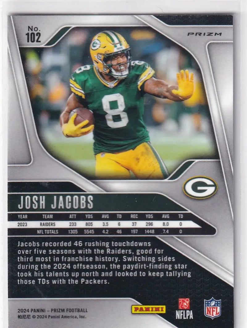 2024 PRIZM #102 JOSH JACOBS SILVER- GREEN BAY PACKERS