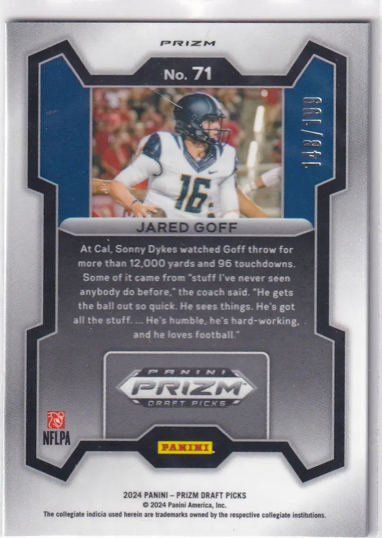 2024 PRIZM DRAFT PICK #71 JARED GOFF 148/199- DETROIT LIONS