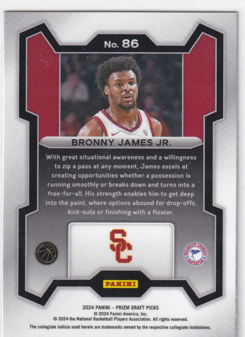 2024 PRIZM DRAFT PICK #86 BRONNY JAMES- LOS ANGELES LAKERS