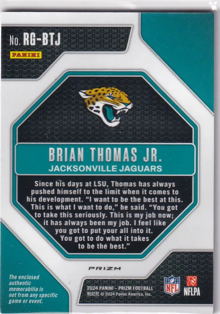 2024 PRIZM #RG-BTJ BRIAN THOMAS JR PATCH SILVER- JACKSONVILLE JAGUARS