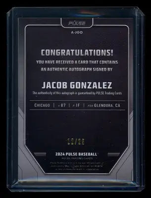 2024 Pulse Baseball Jacob Gonzalez #A-JGO Auto 12/25 Baseball - Baseball Card Single